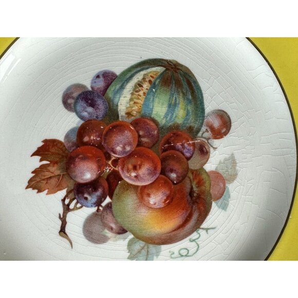 Fondeville Ambassador Ware Orchard Fruit  Plates Yellow Gold Trim England Two 9" - Picture 14 of 16